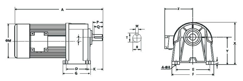 GH卧式单相标准型(刹车)减速马达齿轮减速电机图纸